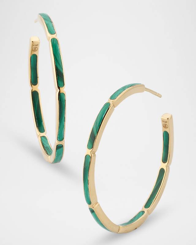 Inside Out Malachite Hoop Earrings in 18K Yellow Gold